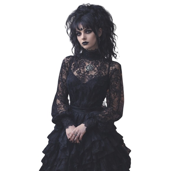 Vintage Tops - Vintage Black Lace Mock Neck Long Sleeve Top Gothic Victorian